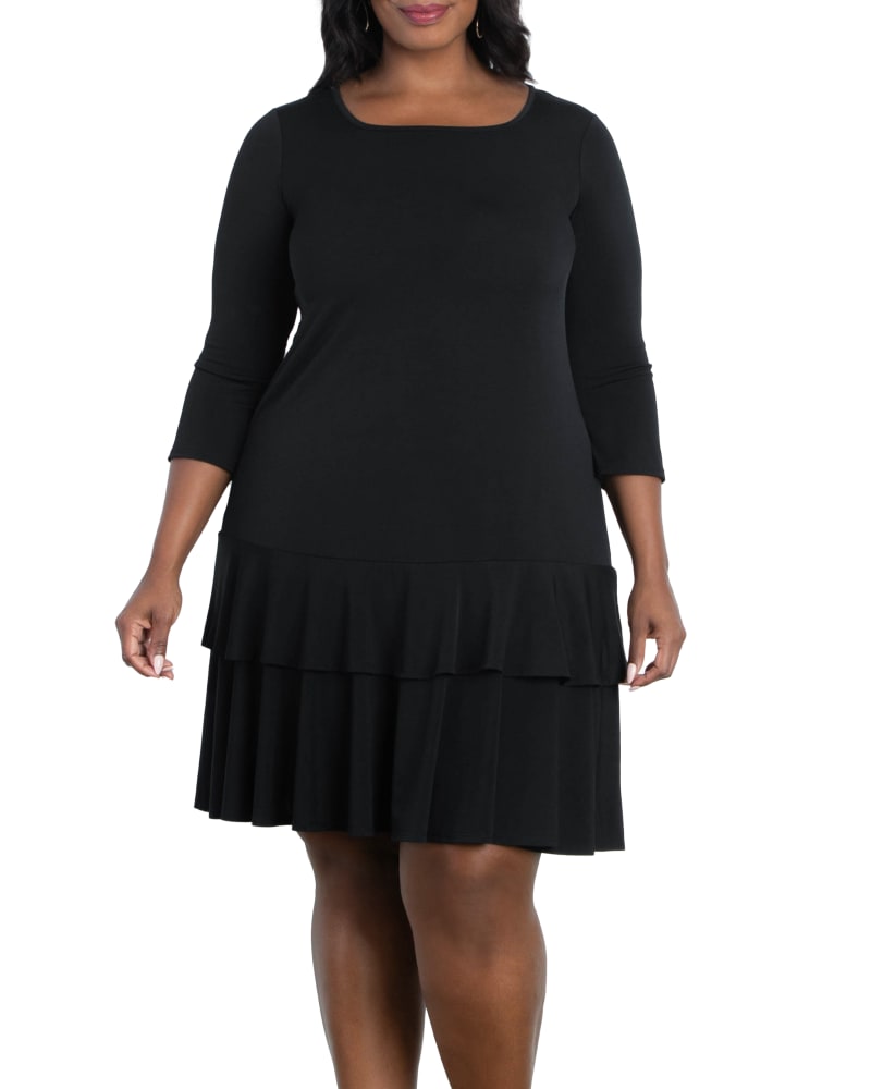 Front of a model wearing a size 0X Coquette Cocktail Dress in BLACK NOIR by Kiyonna. | dia_product_style_image_id:227740